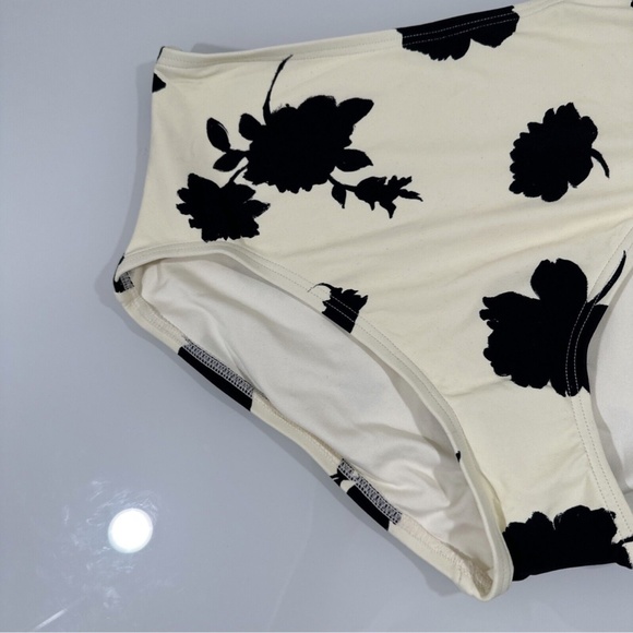 NWT $78 kate spade NY [ Small ] Floral High Waist Bikini Swim Bottoms Ivory Blac - Picture 3 of 9